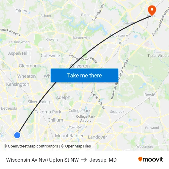 Wisconsin Av Nw+Upton St NW to Jessup, MD map