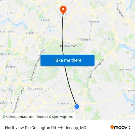 Northview Dr+Collington Rd to Jessup, MD map