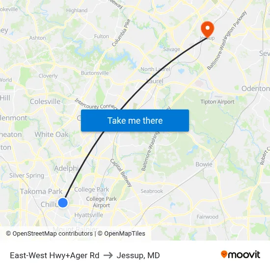 East-West Hwy+Ager Rd to Jessup, MD map