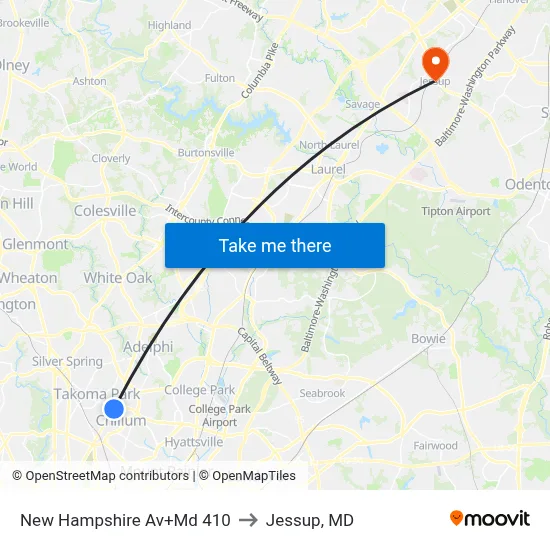 New Hampshire Av+Md 410 to Jessup, MD map