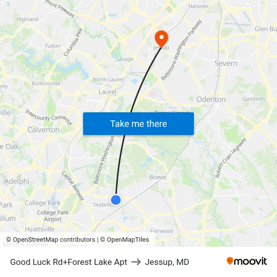 Good Luck Rd+Forest Lake Apt to Jessup, MD map
