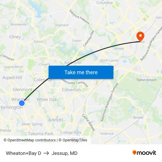 Wheaton+Bay D to Jessup, MD map