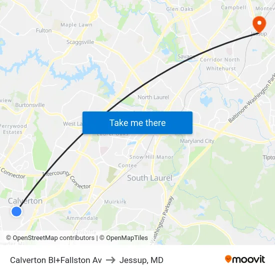 Calverton Bl+Fallston Av to Jessup, MD map