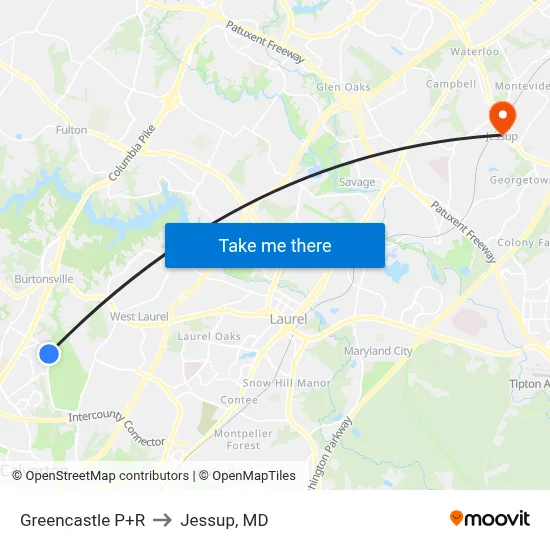 Greencastle P+R to Jessup, MD map