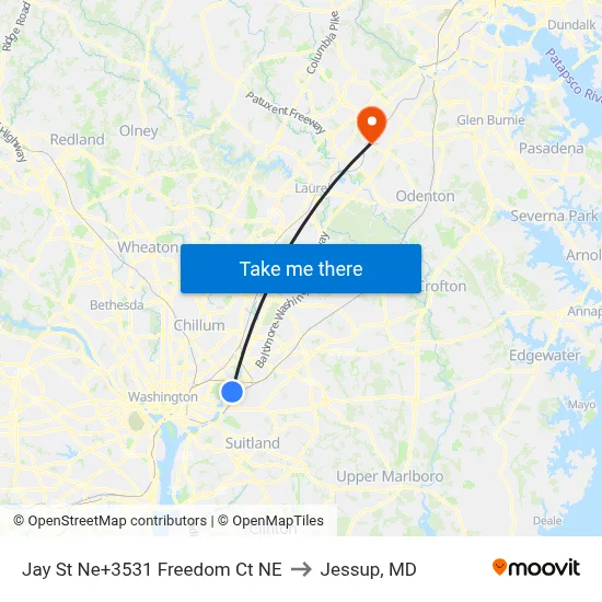 Jay St Ne+3531 Freedom Ct NE to Jessup, MD map
