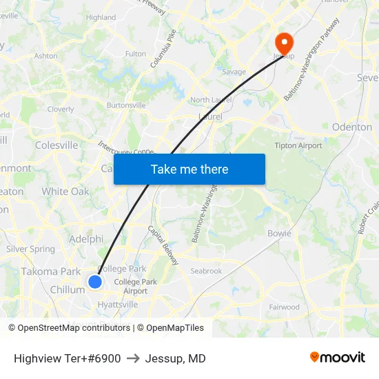 Highview Ter+#6900 to Jessup, MD map