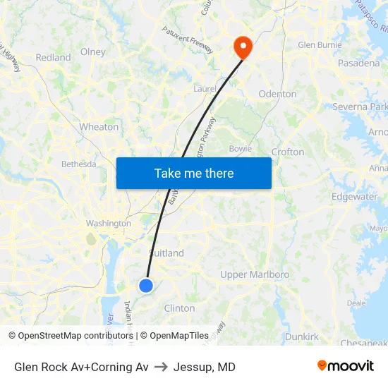 Glen Rock Av+Corning Av to Jessup, MD map