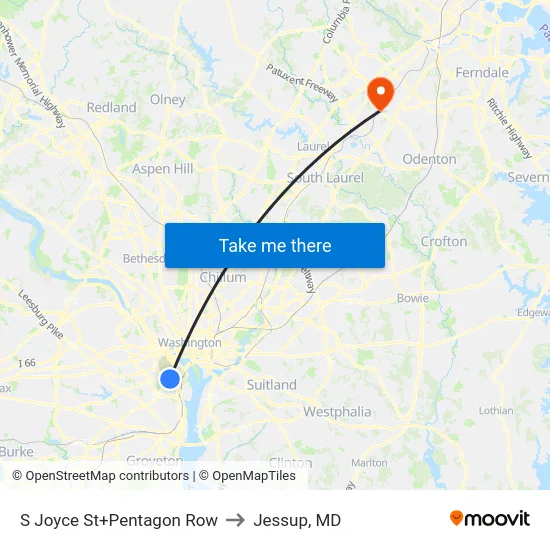 S Joyce St+Pentagon Row to Jessup, MD map