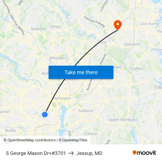 S George Mason Dr+#3701 to Jessup, MD map