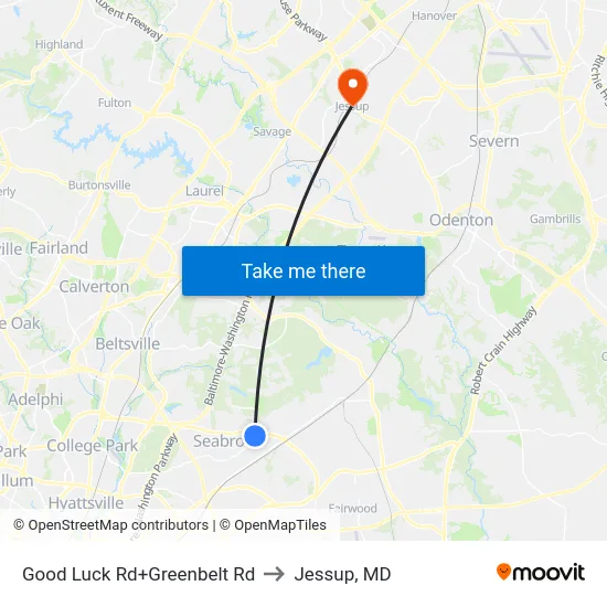 Good Luck Rd+Greenbelt Rd to Jessup, MD map