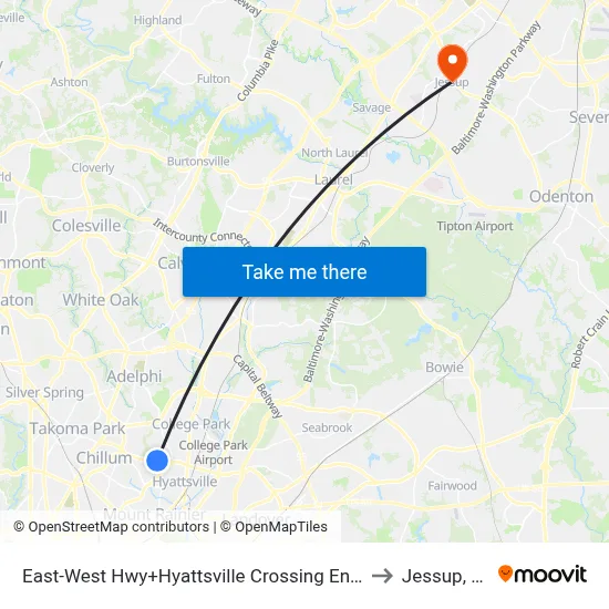 East-West Hwy+Hyattsville Crossing Entrance to Jessup, MD map