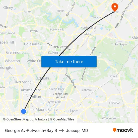 Georgia Av-Petworth+Bay B to Jessup, MD map