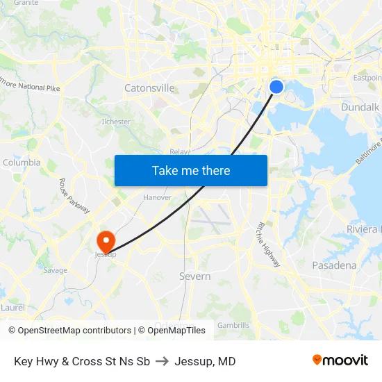 Key Hwy & Cross St Ns Sb to Jessup, MD map