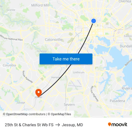 25th St & Charles St Wb FS to Jessup, MD map