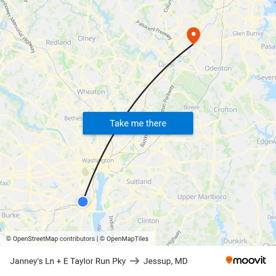 Janney's Ln + E Taylor Run Pky to Jessup, MD map