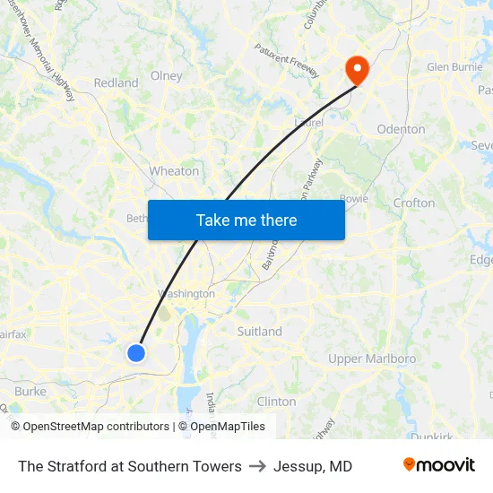 The Stratford at Southern Towers to Jessup, MD map