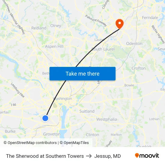 The Sherwood at Southern Towers to Jessup, MD map