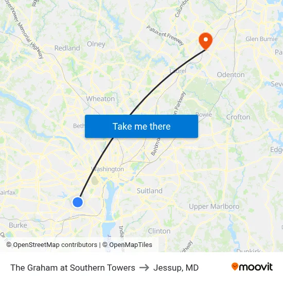 The Graham at Southern Towers to Jessup, MD map