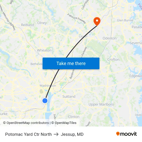 Potomac Yard Ctr North to Jessup, MD map