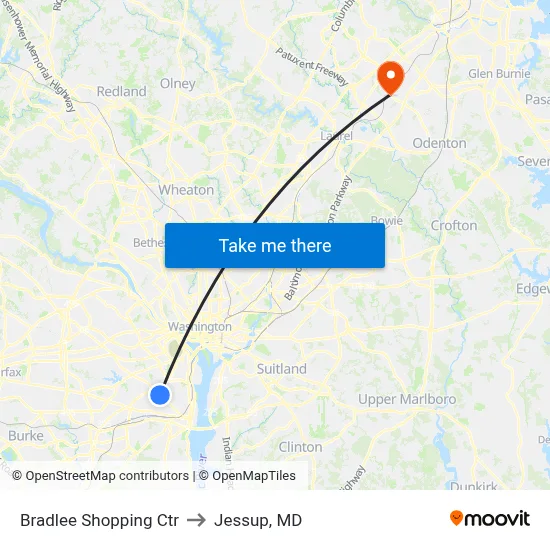Bradlee Shopping Ctr to Jessup, MD map