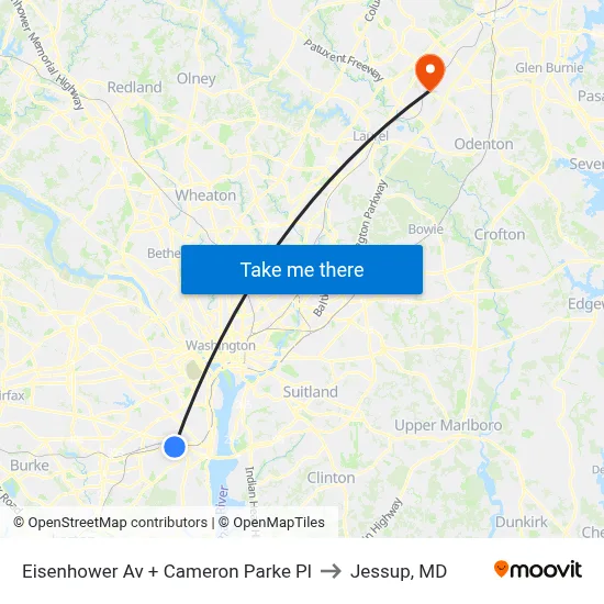 Eisenhower Av + Cameron Parke Pl to Jessup, MD map