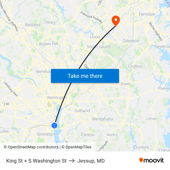 King St + S Washington St to Jessup, MD map