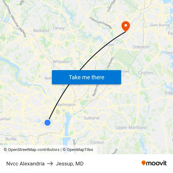 Nvcc Alexandria to Jessup, MD map