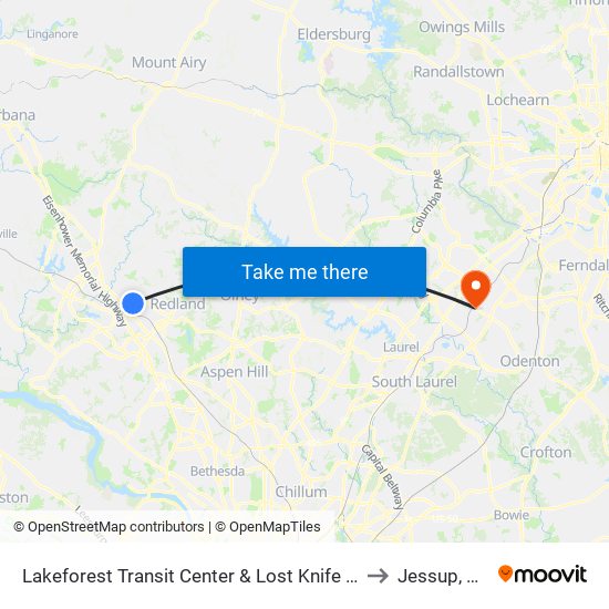 Lakeforest Transit Center & Lost Knife Ave to Jessup, MD map