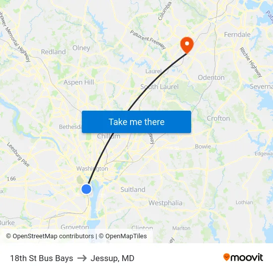 18th St Bus Bays to Jessup, MD map