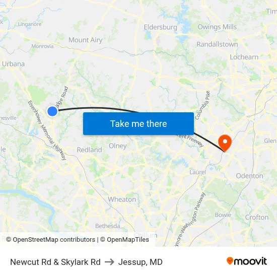 Newcut Rd & Skylark Rd to Jessup, MD map