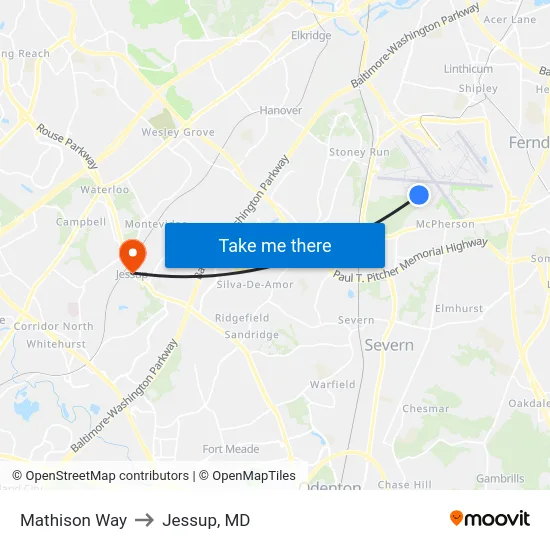 Mathison Way to Jessup, MD map