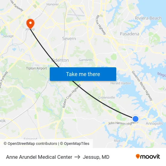 Anne Arundel Medical Center to Jessup, MD map