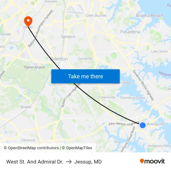 West St. And Admiral Dr. to Jessup, MD map