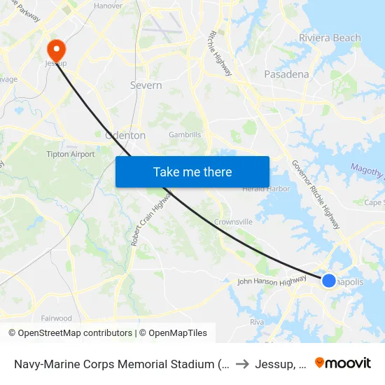 Navy-Marine Corps Memorial Stadium (Stop 1) to Jessup, MD map