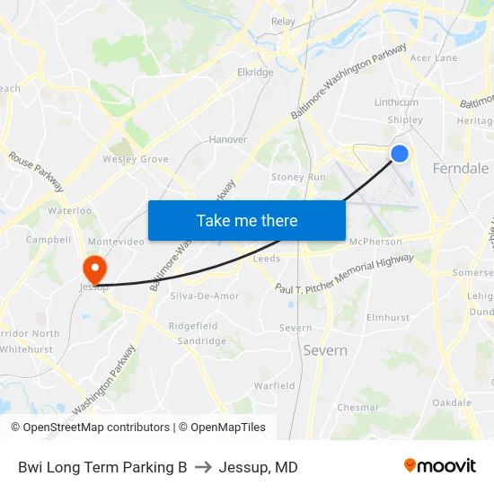 Bwi Long Term Parking B to Jessup, MD map