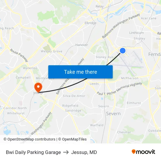 Bwi Daily Parking Garage to Jessup, MD map