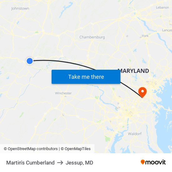 Martin's Cumberland to Jessup, MD map