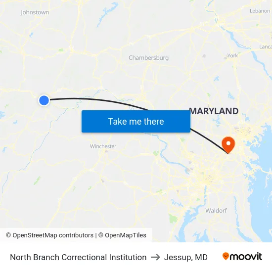 North Branch Correctional Institution to Jessup, MD map