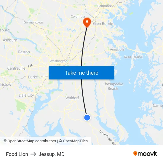 Food Lion to Jessup, MD map