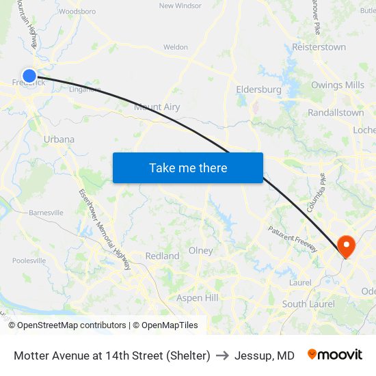 Motter Avenue at 14th Street (Shelter) to Jessup, MD map