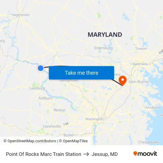 Point Of Rocks Marc Train Station to Jessup, MD map