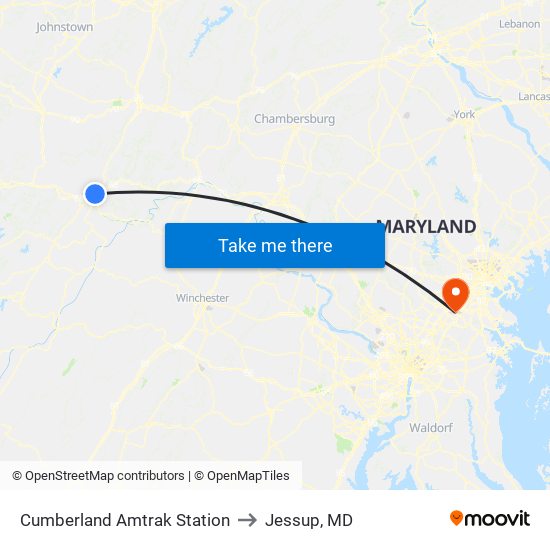 Cumberland Amtrak Station to Jessup, MD map