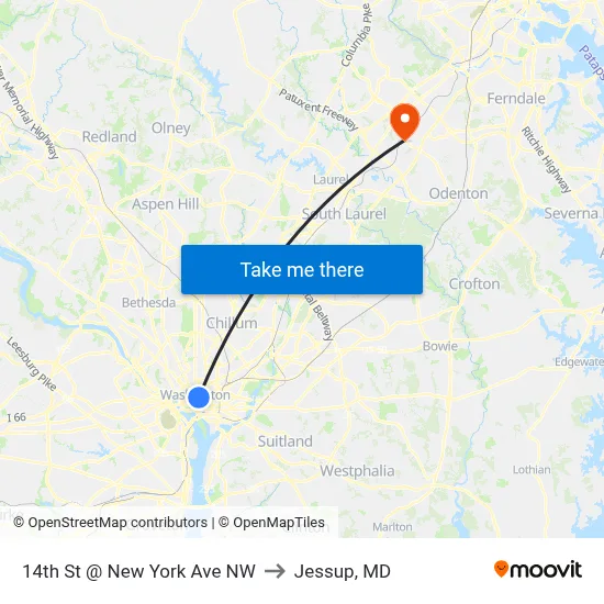 14th St @ New York Ave NW to Jessup, MD map
