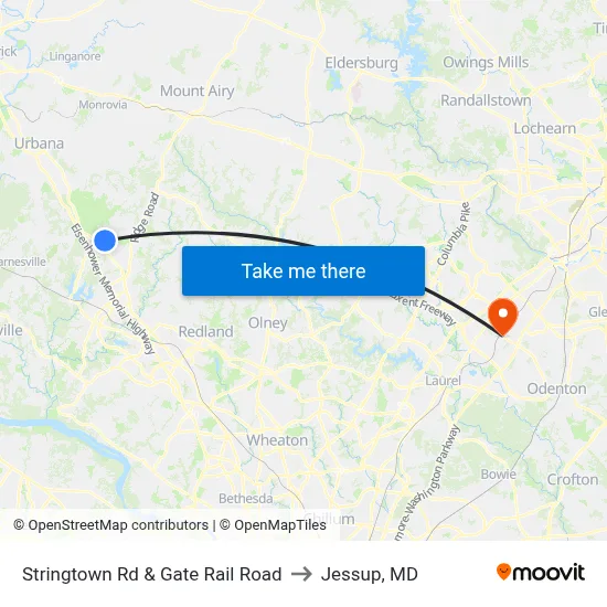 Stringtown Rd & Gate Rail Road to Jessup, MD map