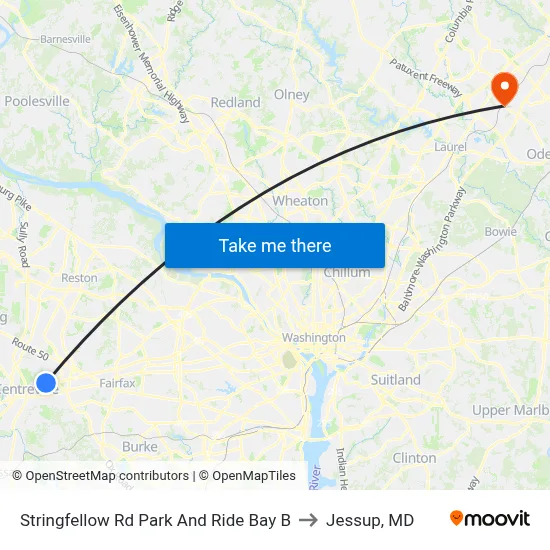 Stringfellow Rd Park And Ride Bay B to Jessup, MD map