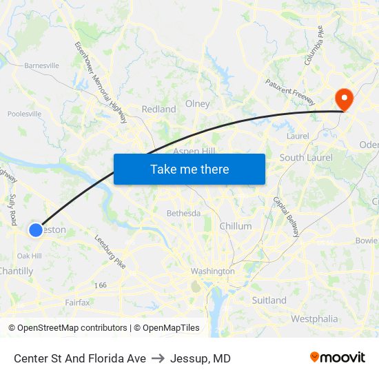 Center St And Florida Ave to Jessup, MD map