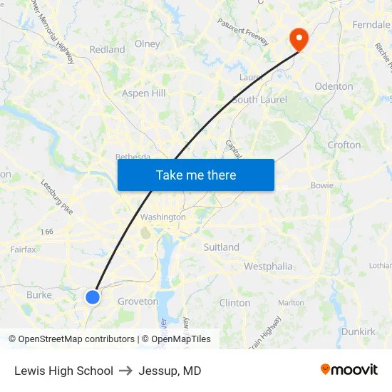 Lewis High School to Jessup, MD map