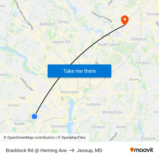 Braddock Rd @ Heming Ave to Jessup, MD map