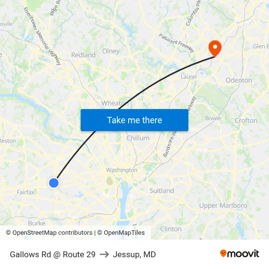Gallows Rd @ Route 29 to Jessup, MD map