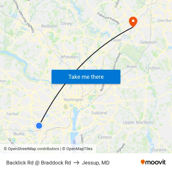 Backlick Rd @ Braddock Rd to Jessup, MD map